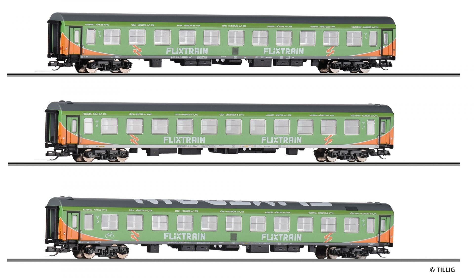 Tillig 01030 3er Set Personenwagen Flixtrain BA Halberstadt Ep VI Fl