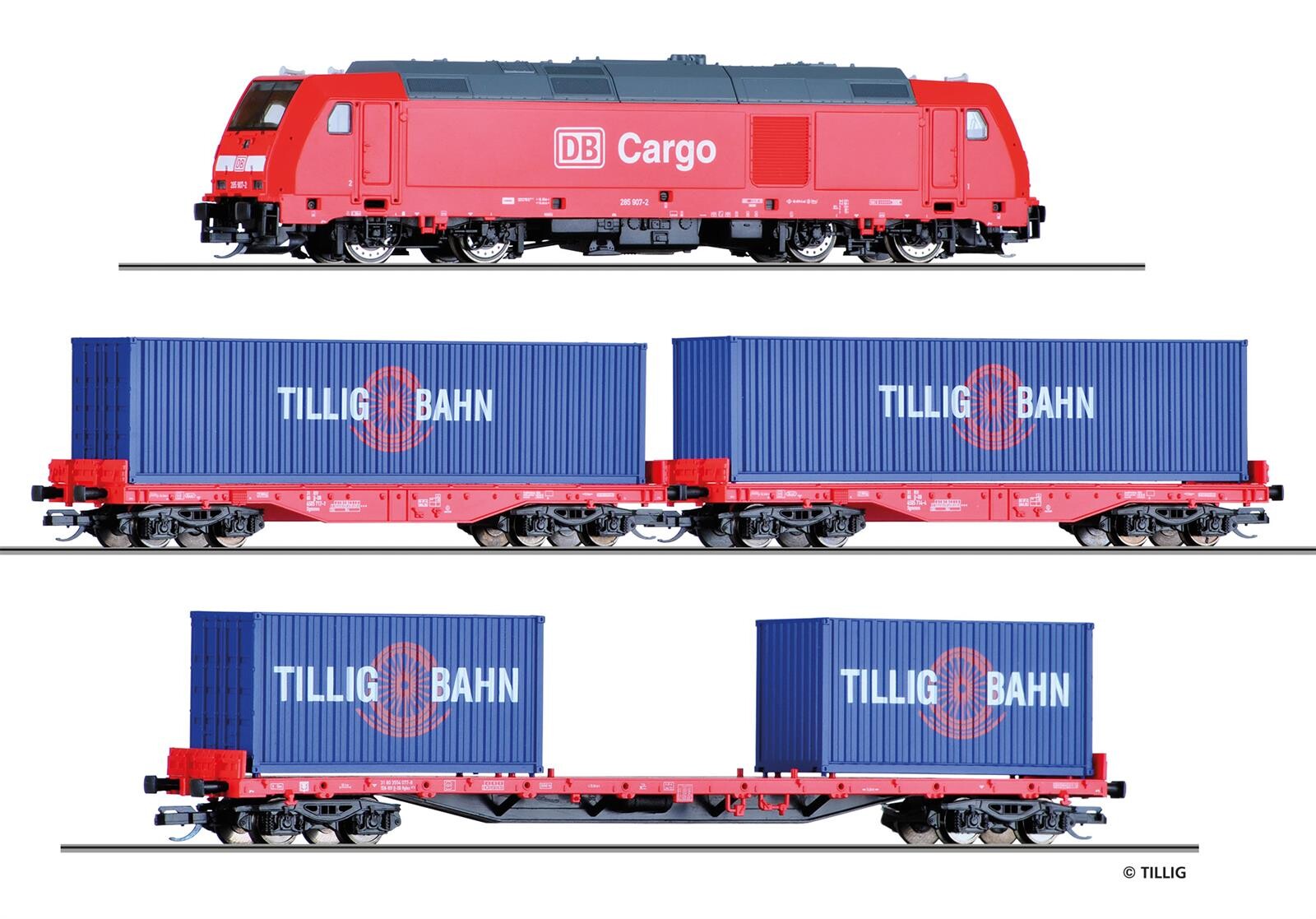 Tillig 01445 Start Set Güterzug mit Diesellok BR 285 TRAXX Ep VI DB