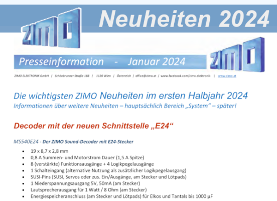 ZIMO Presseinformation - Januar 2024 - ZIMO Presseinformation - Januar 2024 - Decoder mit der neuen Schnittstelle E24