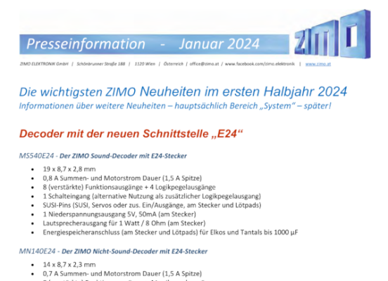 Flyer ZIMO Presseinformation - Januar 2024 - Flyer ZIMO Presseinformation - Januar 2024