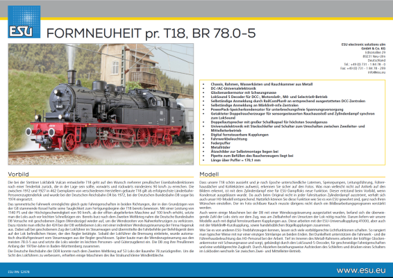 ESU Flyer Formneuheit T18 BR 78.0-5 - ESU Flyer Formneuheit T18 BR 78.0-5
