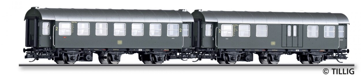 Tillig 01073 2er Set Reisezugwagen-Paar 2. Klasse und 2. Klasse mit Packabteil Ep. III DB