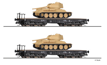 Tillig 01801 2er Set Schwerlastwagen SSyms mit Panzer T34...