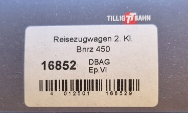 Tillig 16852 Personenwagen Bnrz 450 2. Klasse REGIO Ep. VI DB AG