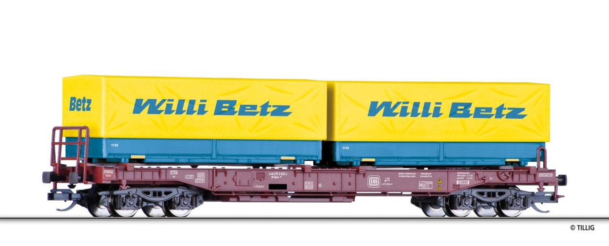 Tillig 18158 Taschenwagen Sdkms 707 mit 2 Containern "Willi Betz" Ep. IV DB