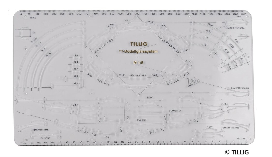 Tillig 83517 Gleis-Schablone zum Zeichnen von Gleisplan-Entwürfen im Maßstab 1:5