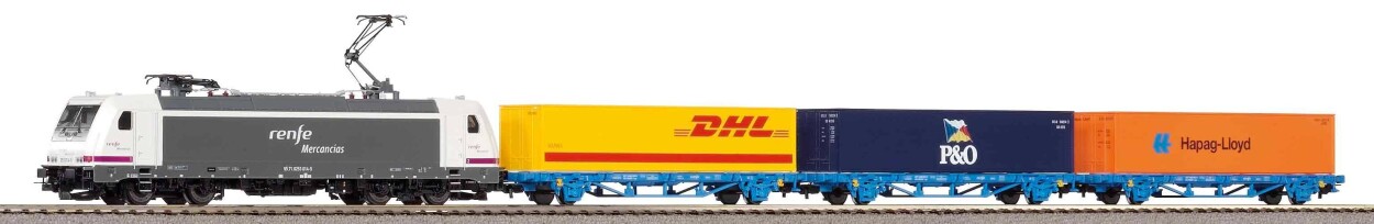 PIKO 96900  Start-Set Güterzug mit E-Lok TRAXX mit Bettung Ep. V RENFE