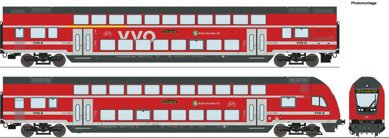 Roco 6200066 2er Set Doppelstockwagen VVO mit Steuerwagen Ep. VI DB AG