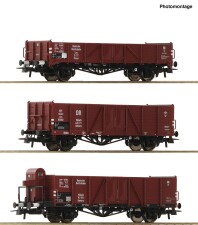 Roco 6600102 3er Set offene G&uuml;terwagen Ommr. Ep. II DRB