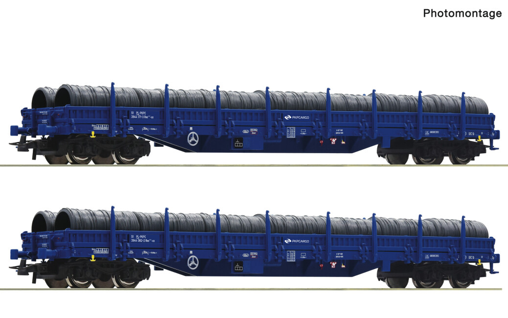 Roco 6600099 2er Set Rungenwagen Res blau mit Ladung Ep. VI PKP
