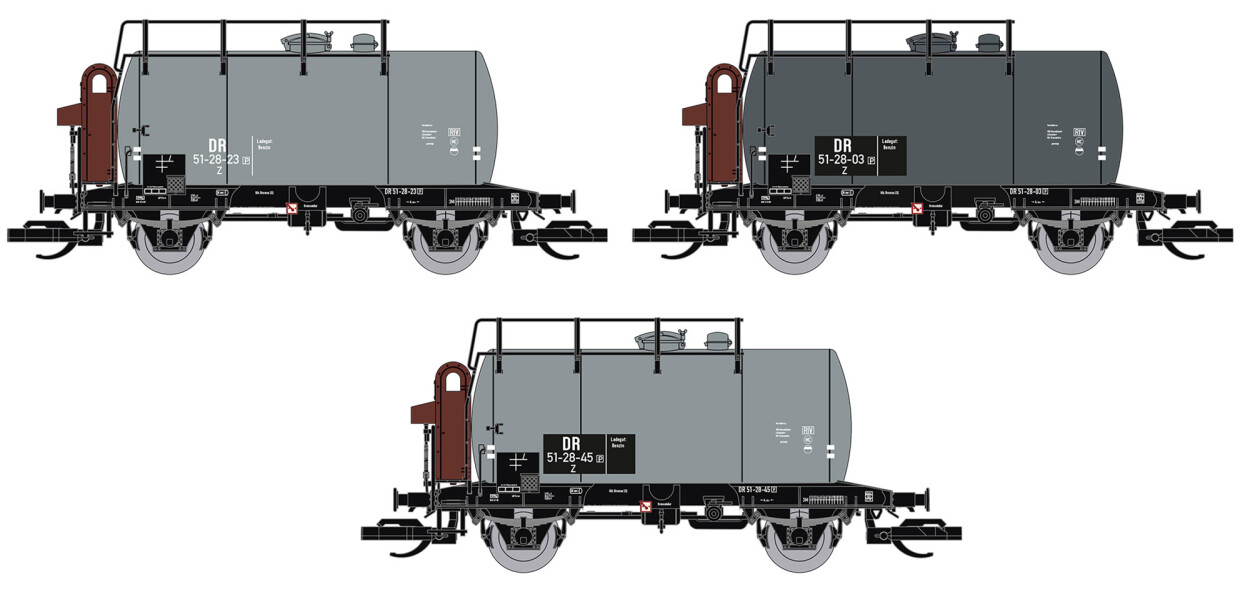 Saxonia 120112 3er Set Kesselwagen Deutz mit Bremserhaus grau Ep. III DR