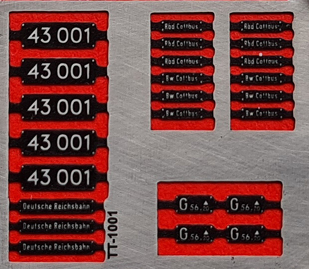 MMC 909926  Ätzschildersatz 43 001, DR, Epoche III - VI