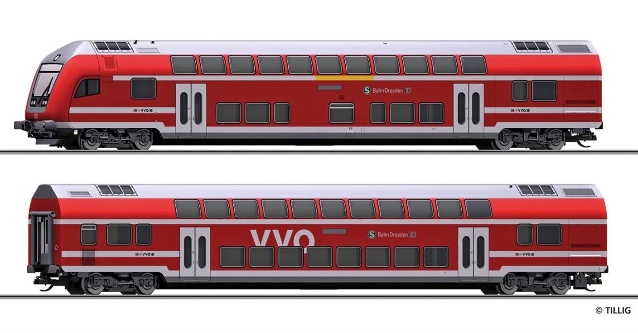 Tillig 01088 2er Set Doppelstockwagen „S-Bahn Dresden“ Teil 1 Ep. VI DB AG