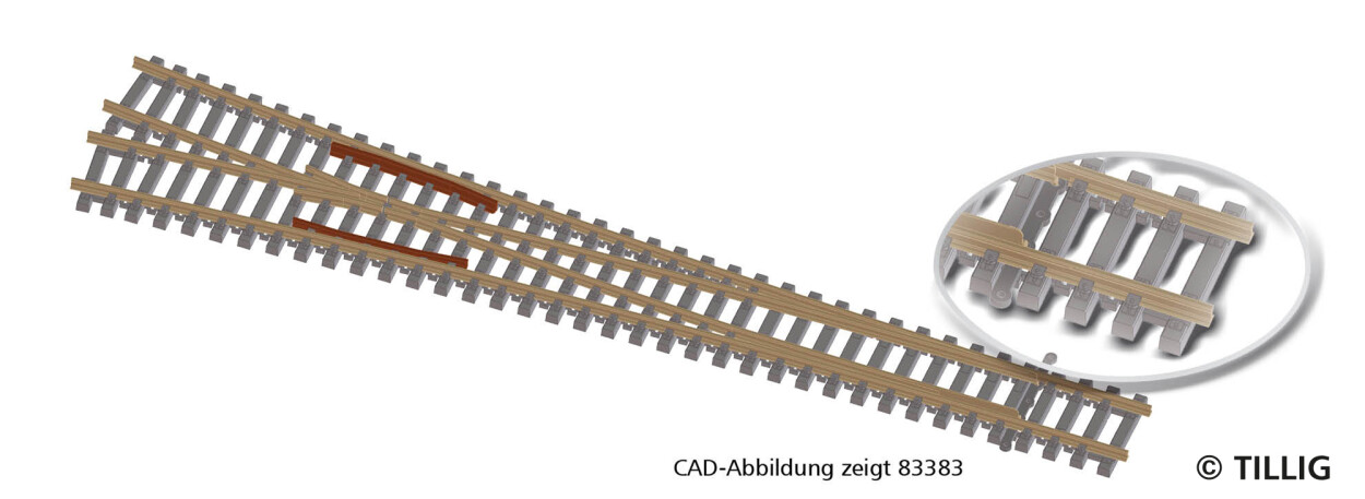 Tillig 83381 Außenbogenweiche 15°, Betonschwelle