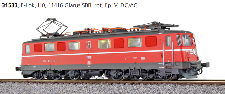 ESU 31533 E-Lok Ae6/6 11416 Glarus Rot Ep. V SBB Sound + Panto