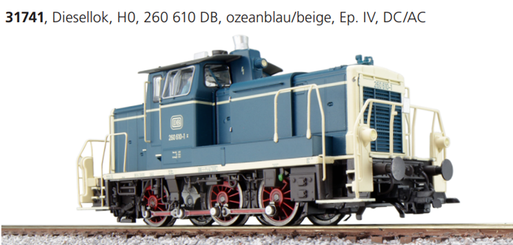 ESU 31741 V60 Diesellok 260 610 ozeanblau-beige Ep. IV DB Sound + Dampf