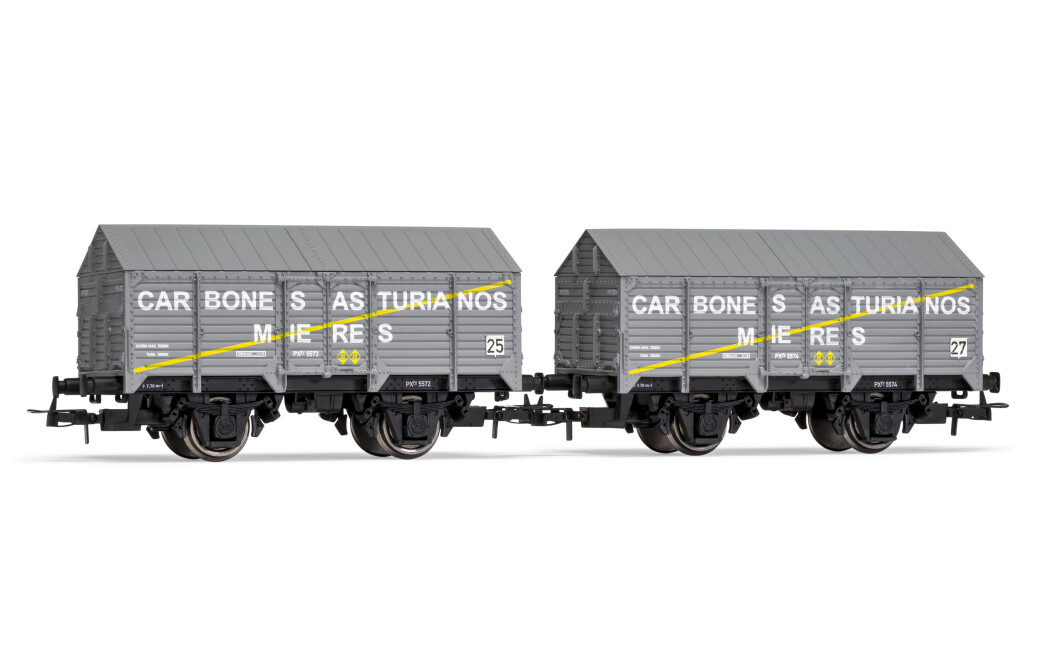 Electrotren E19034  2er Set gedeckte Güterwagen grau Carbones de Mieres Ep. III  RENFE