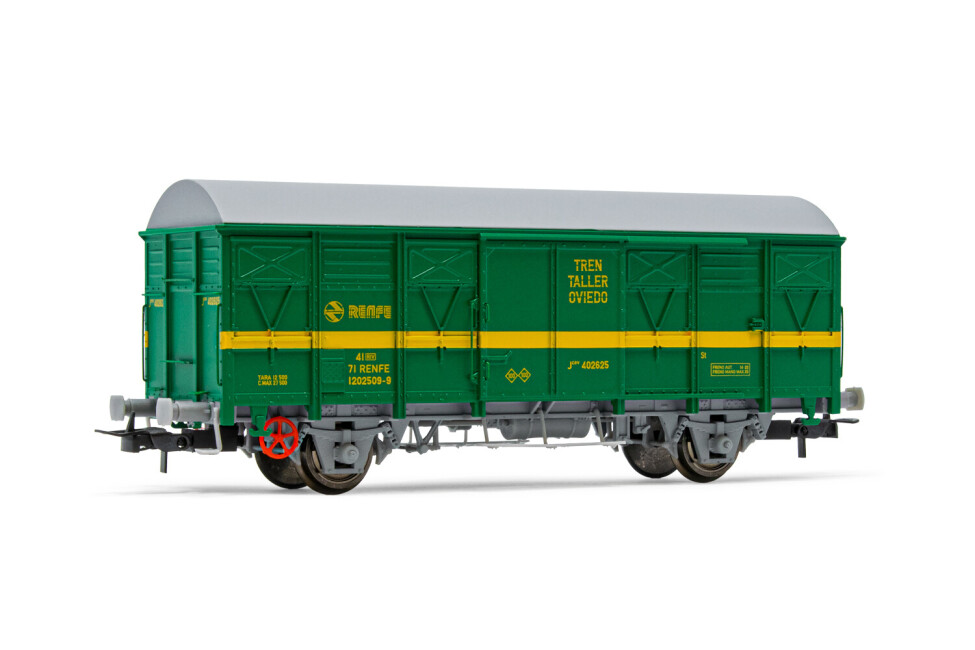 Electrotren HE6018  Gedeckter Güterwagen J2, grün-gelb  tr.ta.Oviedo Ep. IV  RENFE