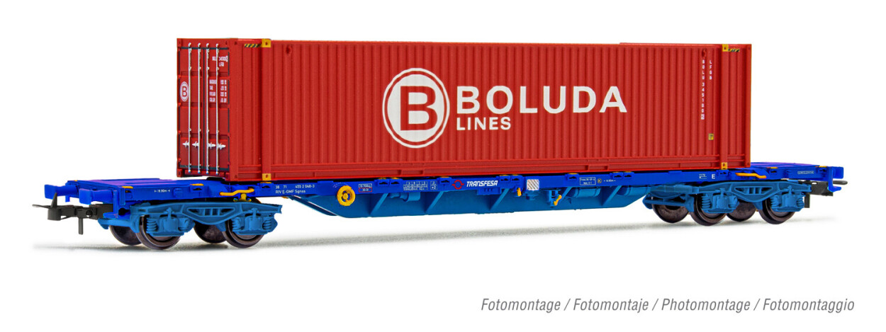 Electrotren HE6045  Containertragwagen MMC3 mit Container „Boluda” Ep. VI  TRANSFESA