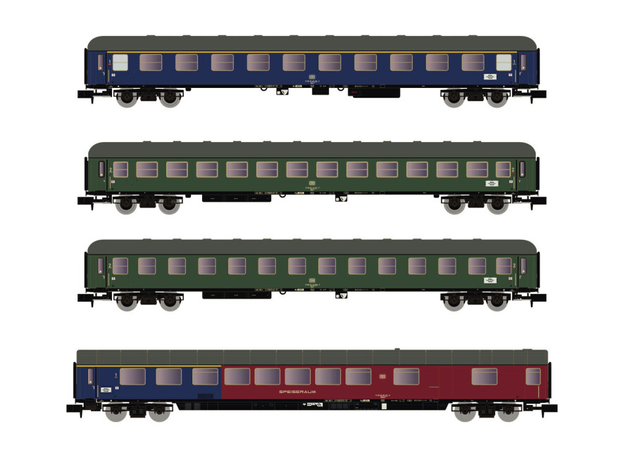 Arnold HN4359  4er-Set Personenwagen blau-grün blau-rot Ep. IV  DB