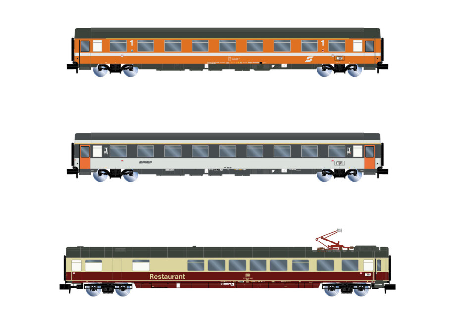 Arnold HN4390  3er-Set Personenwagen EuroCity „Mozart" 1.Kl. + Speisewagen Ep. IV-V  SNCF