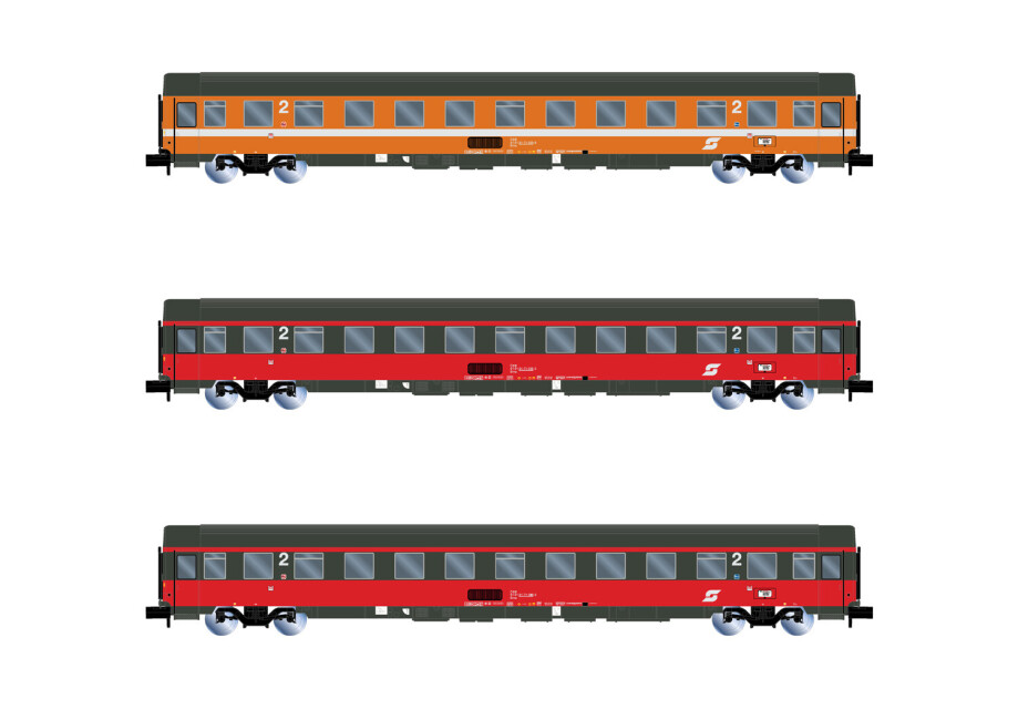 Arnold HN4391  3er-Set Personenwagen EuroCity „Mozart" orange-rot 2. Kl. Ep. IV-V  SNCF
