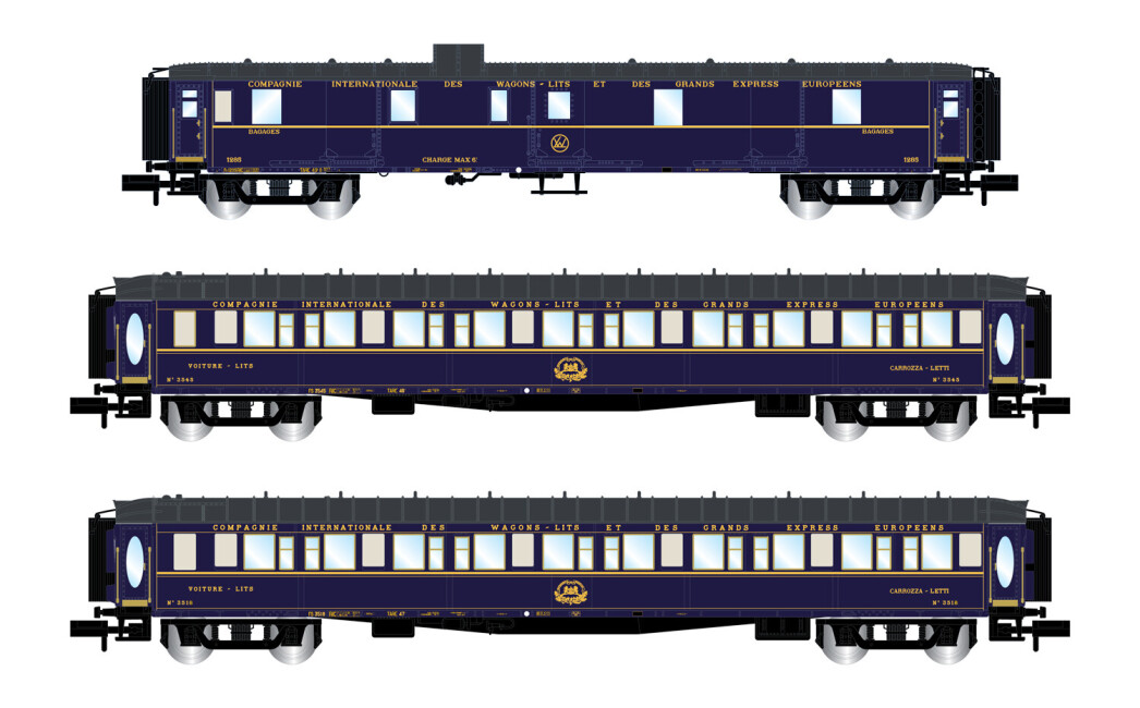 Arnold HN4401  3er-Set Pullman Schlafwagen Lx + Gepäckwagen „Train Bleu" Ep. III  CIWL