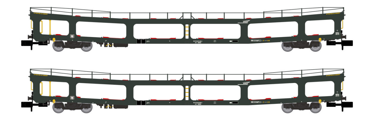 Arnold HN4412  2er-Set Autotransportwagen DD DEV 66  grün Ep. V  SNCF