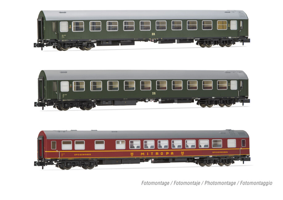 Arnold HN4422  3er-Set Personenwagen Typ B 2 x B/WR grün-rot Ep. III  DR