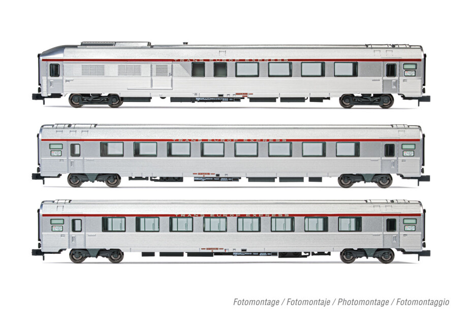 Arnold HN4441  3er-Set Personenwagen TEE Cisalpin Mailand-Paris 2 silber Ep. IV  SNCF