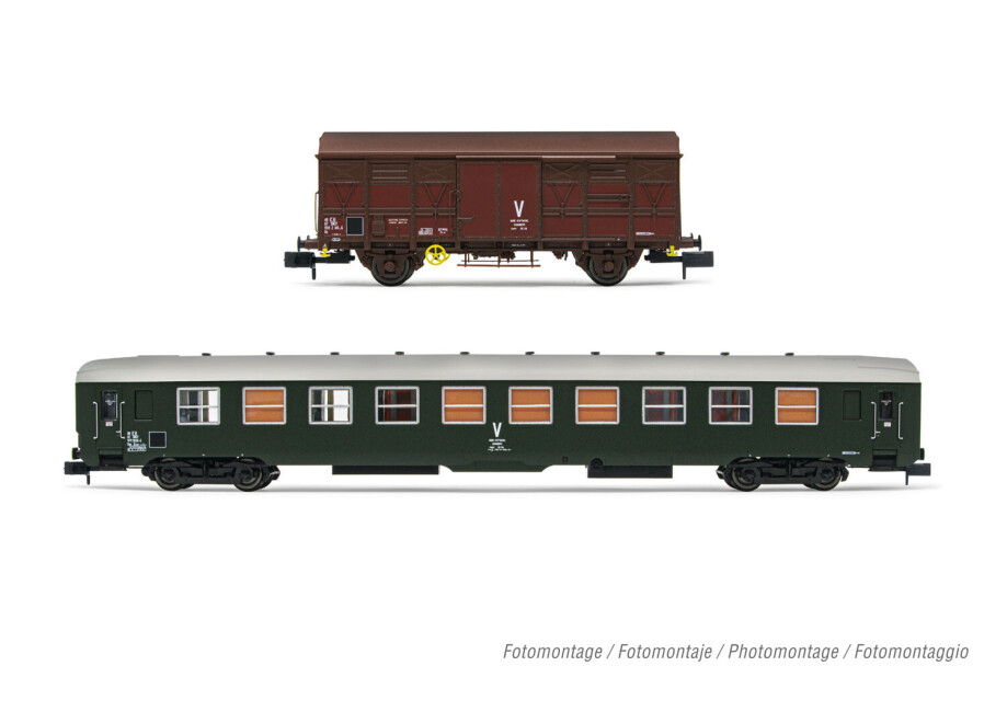 Arnold HN4446  2er-Set Dienstzug exB10 grün + Güterwagen G4 braun Ep. IV-V  SNCF