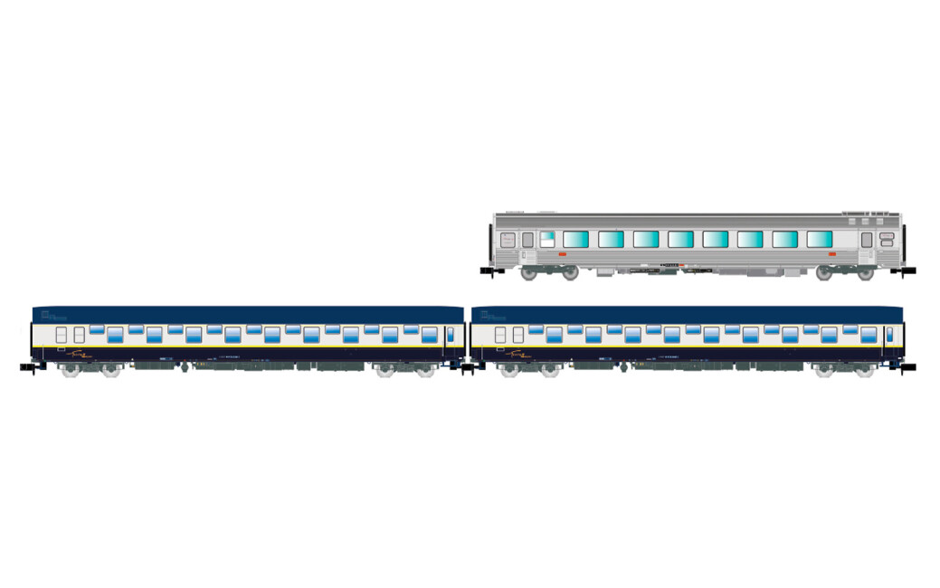 Arnold HN4474  3er-Set Personenwagen „Train Expo“ Schlafwagen T2 + Barwagen Ep. VI  SNCF