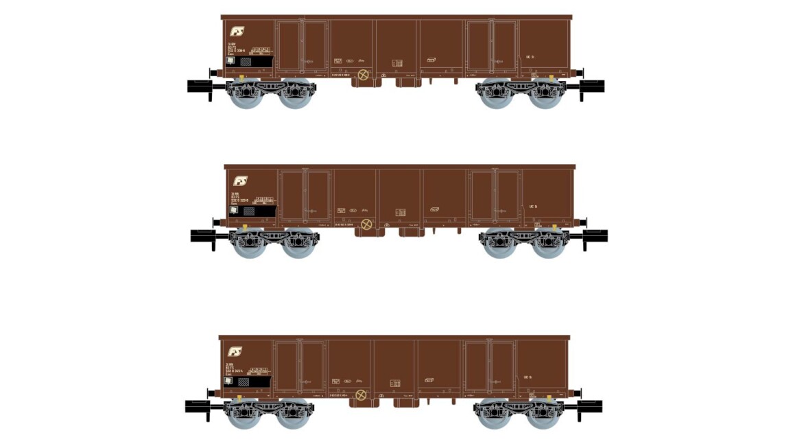 Arnold HN6414  3er-Set Hochbordwagen Eaos braun mit Schrott-Ladung Ep. IV-V  FS