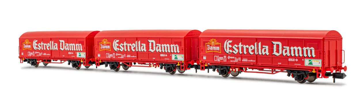 Arnold HN6529  3er-Set Gedeckte Güterwagen JPD Estrella Damm rot Ep. V  RENFE
