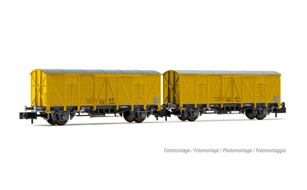 Arnold HN6554  2er-Set Gedeckte Güterwagen J-300.000 gelb Ep. III  R.N.