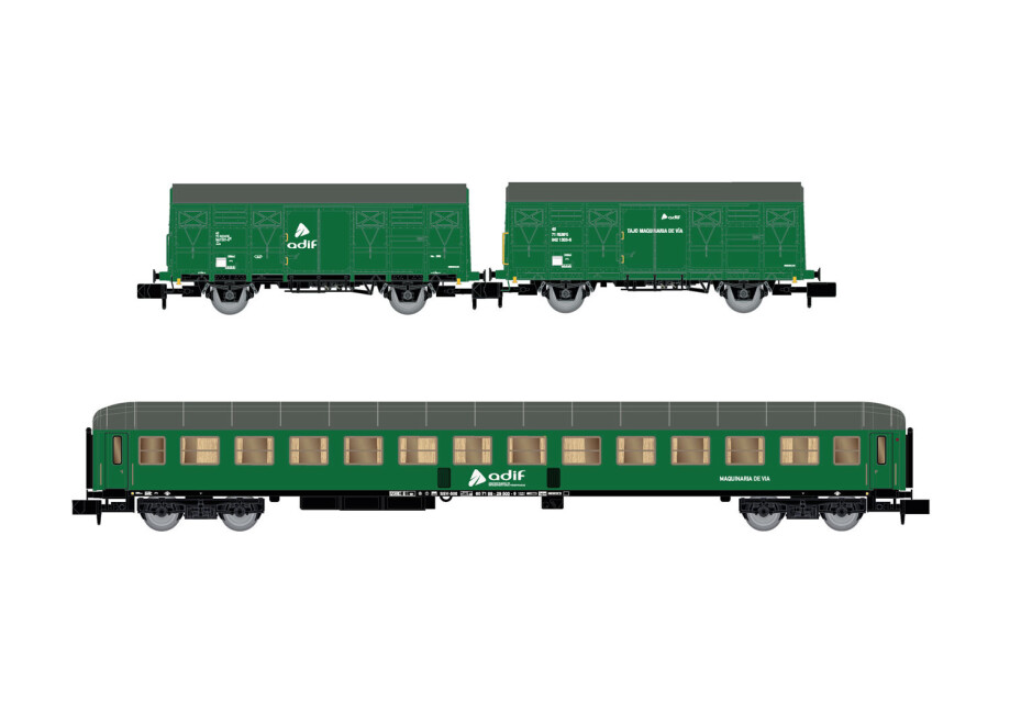 Arnold HN6576  3er-Set Personenwagen SSV-500 + Güterwagen J2 grün Ep. VI  ADIF