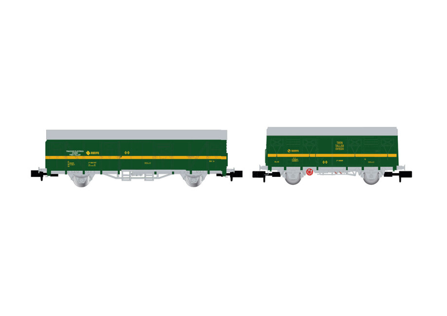 Arnold HN6577  2er-Set Gedeckte Güterwagen J1 + J2 grün-gelb Ep. IV-V  RENFE