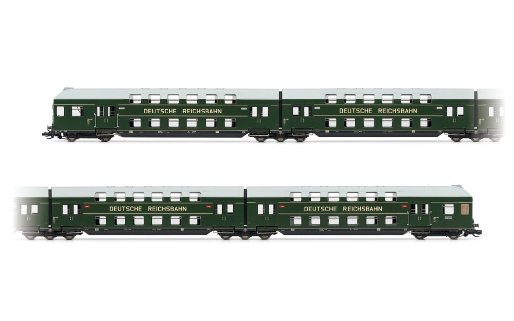 Arnold HN9523  4er-Set Doppelstockwagen mit Steuerabteil grün Ep. III  DR