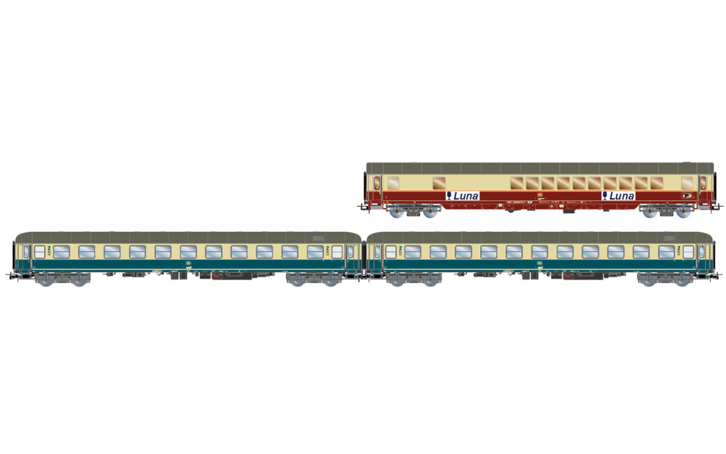 Rivarossi HR4349  3er-Set Personenwagen Nachtschnellzug Luna rot-beige ozeanblau  Ep. IV  DB