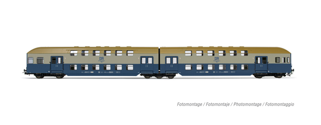 Rivarossi HR4372  2er-Set Doppelstockwagen mit Steuerabteil blau-hellgrau  Ep. IV  DR