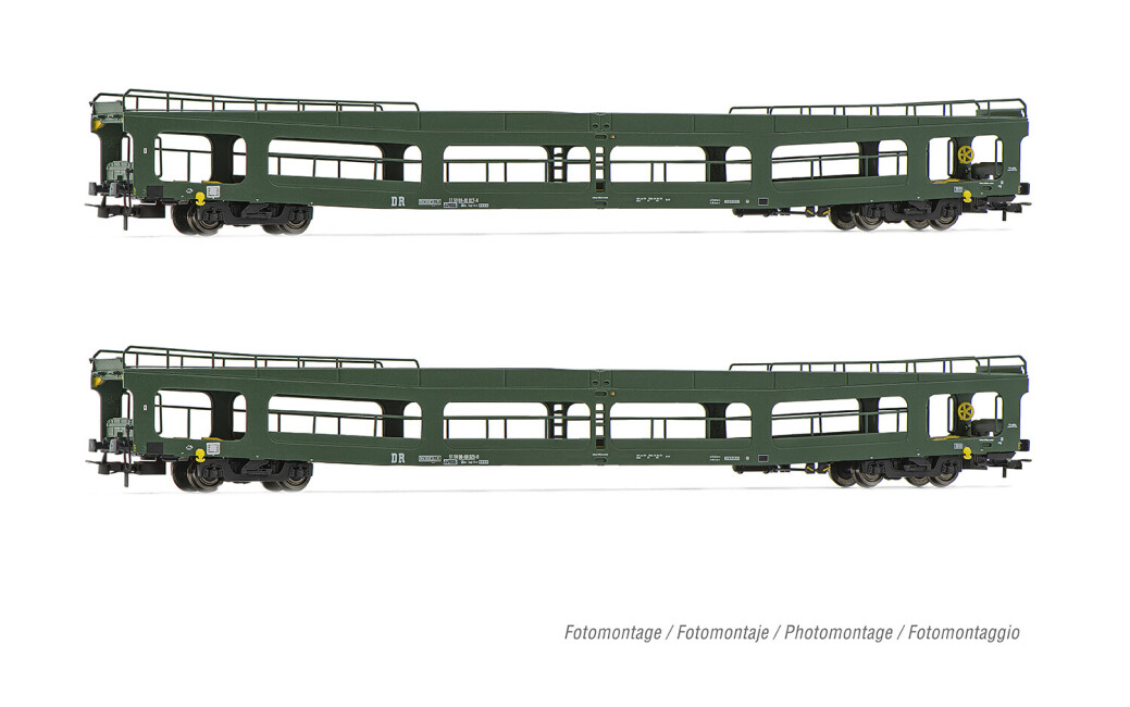 Rivarossi HR4380  2er-Set Autotransportwagen Ddm 916 grün  Ep. IV  DR