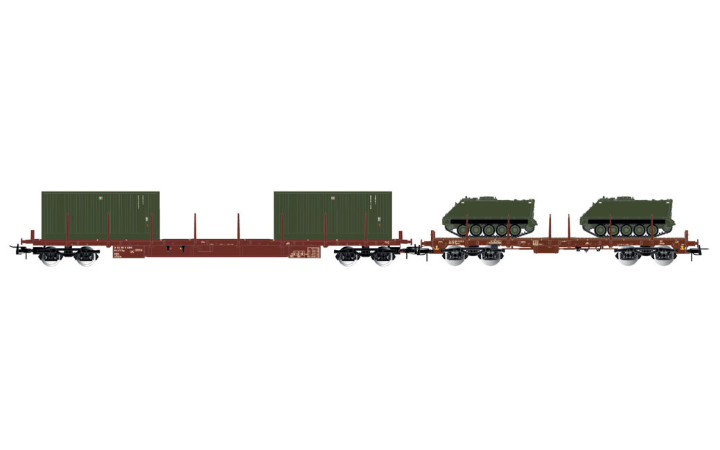 Rivarossi HR6612  2er-Set Flachwagen Rgs/Rgmms mit Containern + 2 Panzern  Ep. IV-V  FS