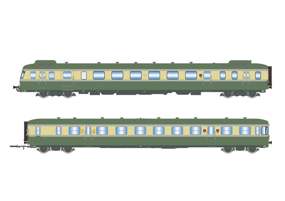 Jouef HJ2429  Diesel-Triebwagen RGP2719+XR7708 2-teilig grün-beige  Ep. IV  SNCF