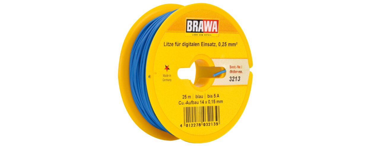Brawa 3213  Litze für digitalen Einsatz,25 mm²  blau  -  25m-Spule