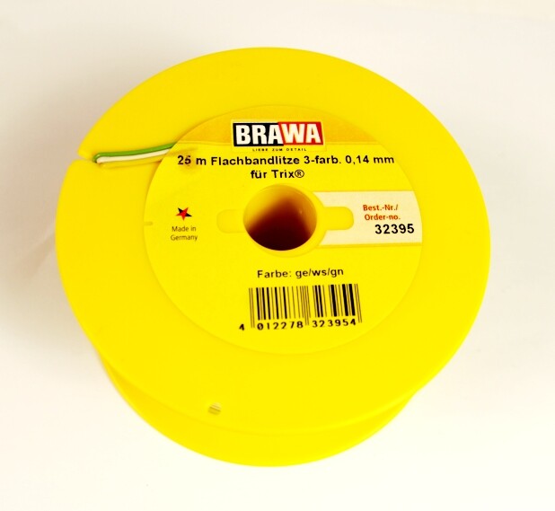 Brawa 32395  Flachband-Litze 3x 0,14mm gelb-weiss-grün 25m-Spule