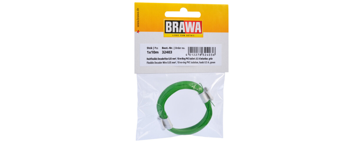 Brawa 32403  Hochflexible Decoderlitze 0,05 mm²  grün  - 10m-Ring