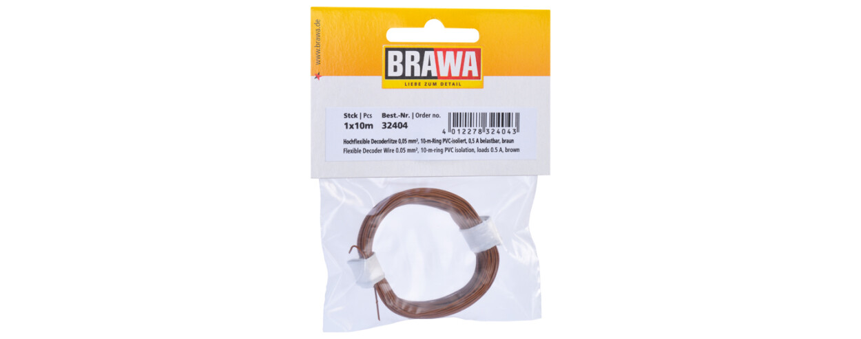Brawa 32404  Hochflexible Decoderlitze 0,05 mm²  braun  - 10m-Ring