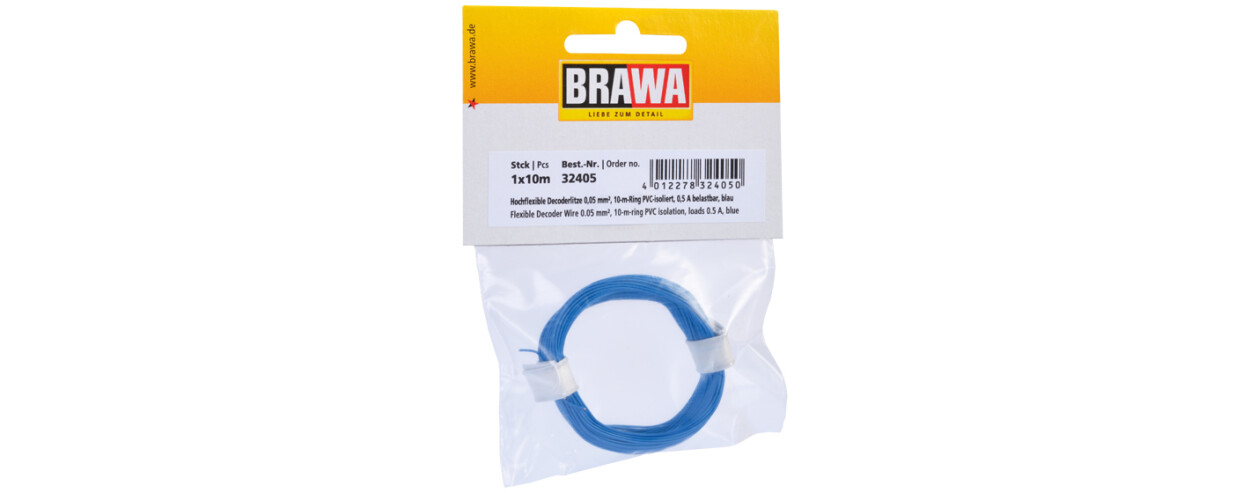 Brawa 32405  Hochflexible Decoderlitze 0,05 mm²  blau  - 10m-Ring