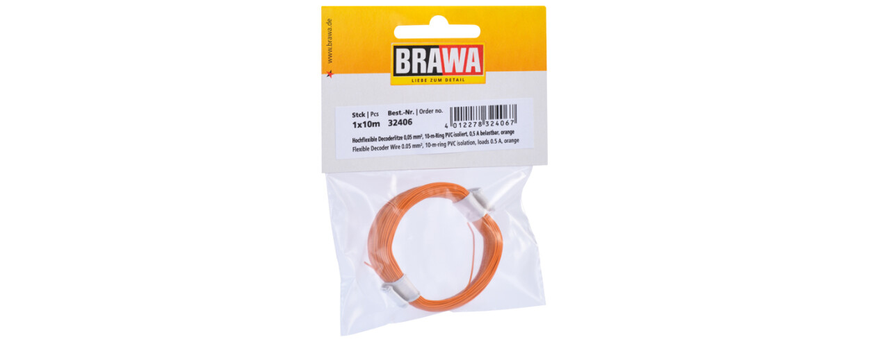 Brawa 32406  Hochflexible Decoderlitze 0,05 mm²  orange  - 10m-Ring