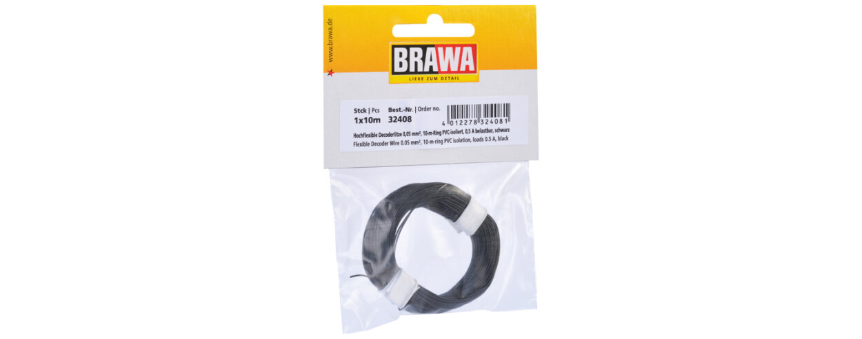 Brawa 32408  Hochflexible Decoderlitze 0,05 mm²  schwarz  - 10m-Ring